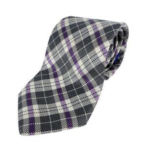 ETON 100% Silk Plaid Gray Purple Tie W3” x‎ L58”